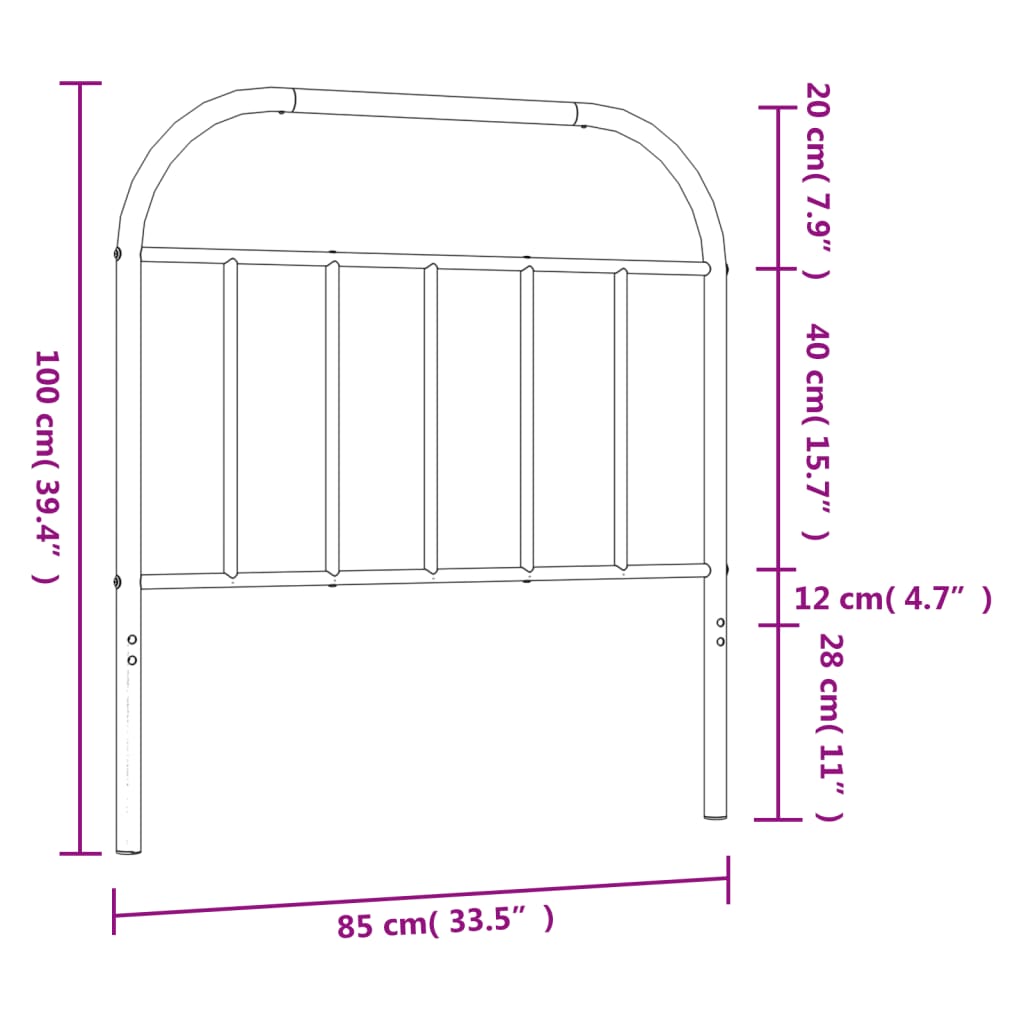 vidaXL Metalowe wymienne wezgłowie, czarne, 80 cm