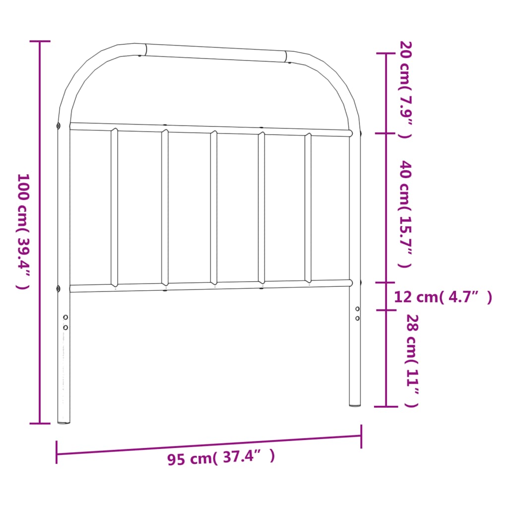 vidaXL Metalowe wymienne wezgłowie, czarne, 90 cm