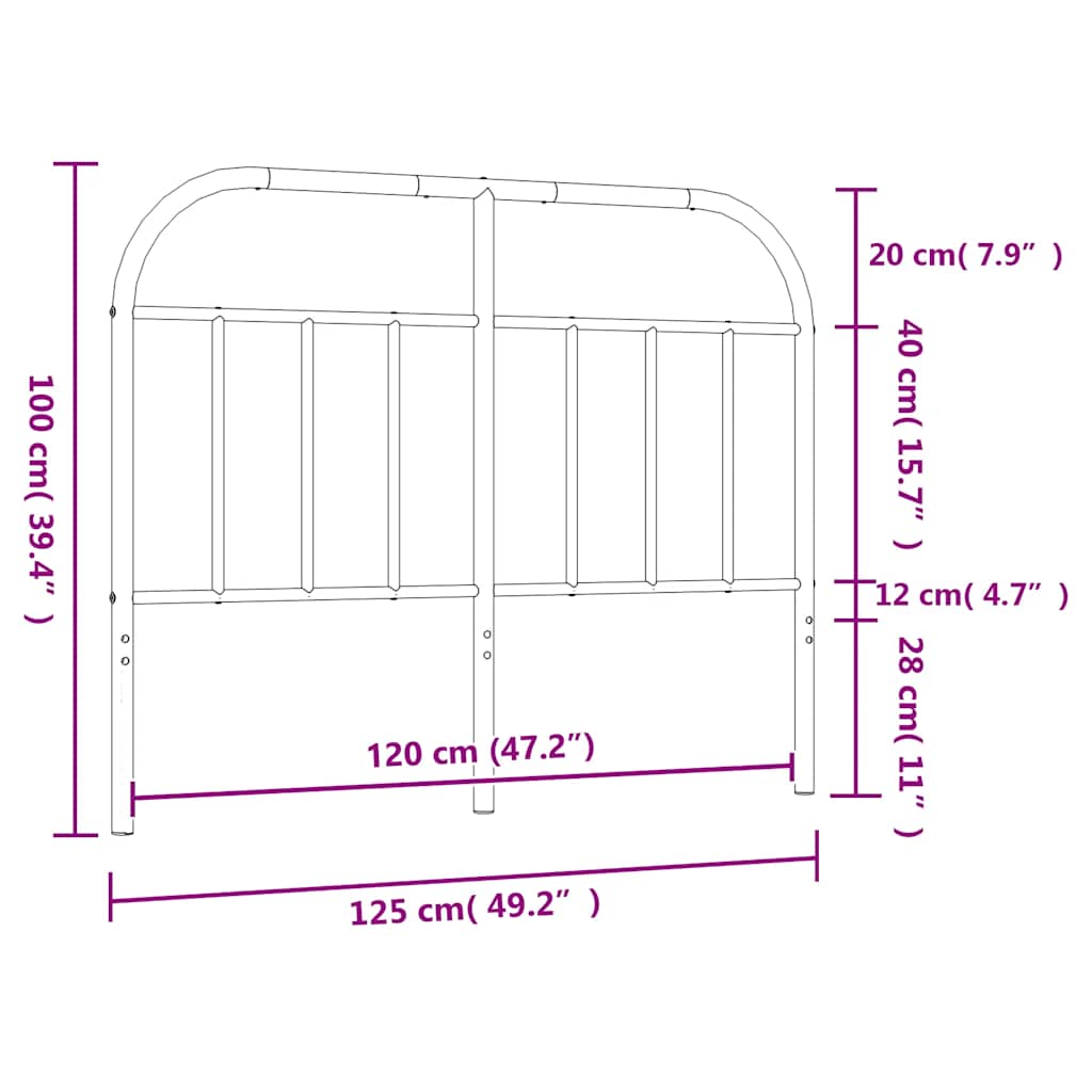 vidaXL Metalowe wymienne wezgłowie, czarne, 120 cm