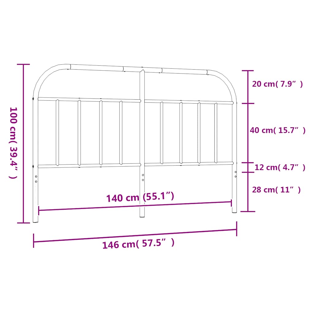 vidaXL Metalowe wymienne wezgłowie, czarne, 140 cm
