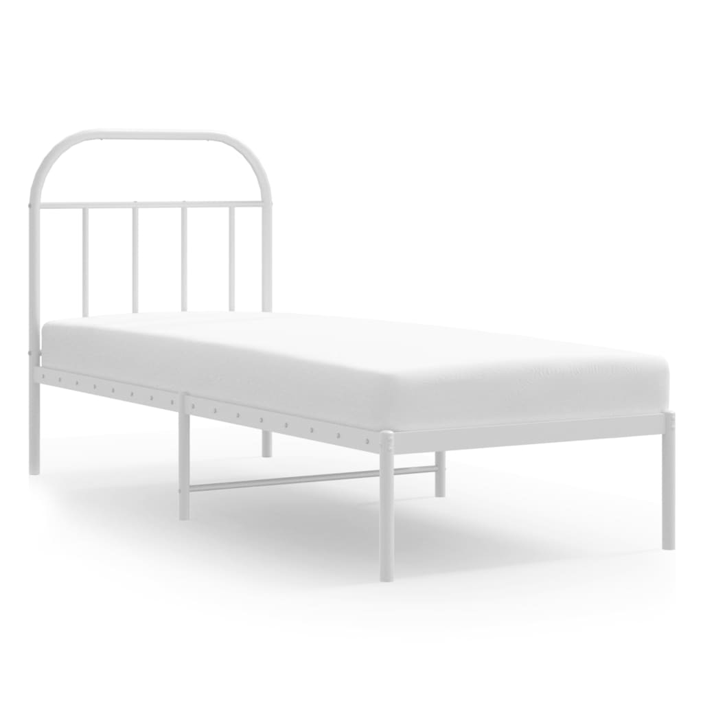 vidaXL Metalowe łóżko z wezgłowiem, bez materaca, białe, 75x190 cm