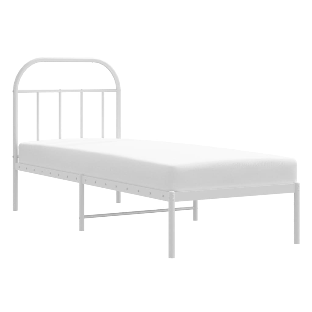 vidaXL Metalowe łóżko z wezgłowiem, bez materaca, białe, 75x190 cm