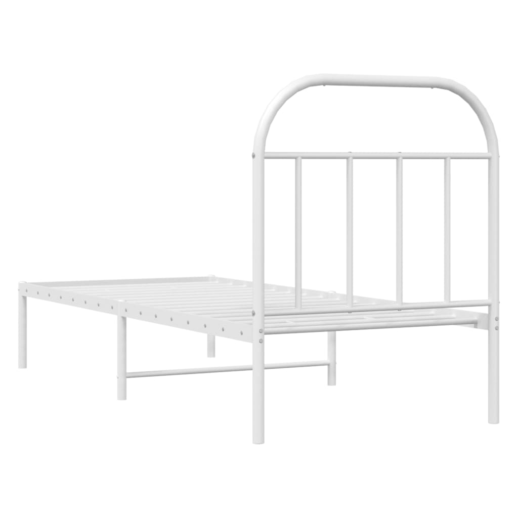 vidaXL Metalowe łóżko z wezgłowiem, bez materaca, białe, 75x190 cm