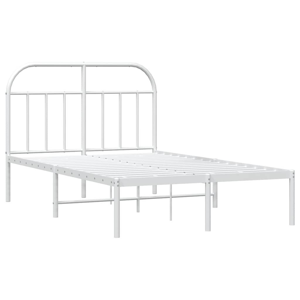 vidaXL Metalowa rama łóżka z wezgłowiem, biała, 135x190 cm