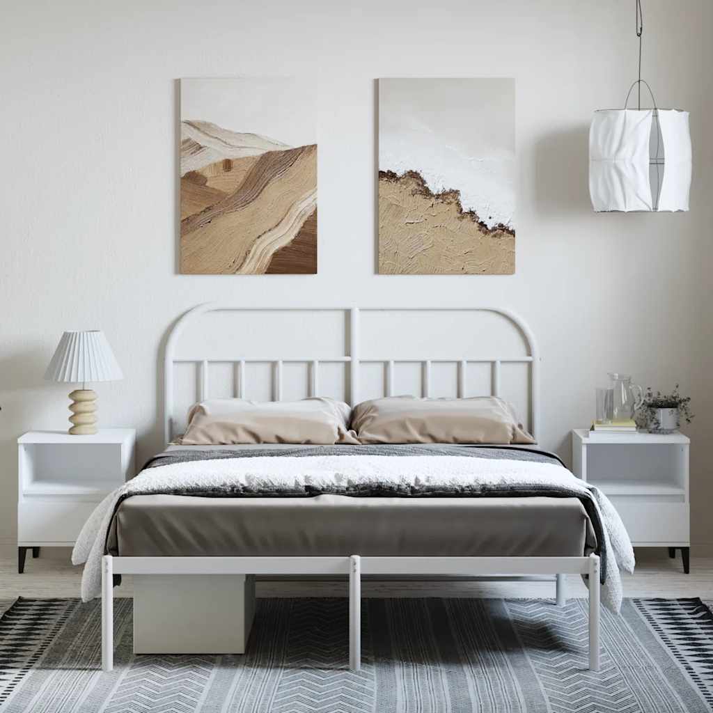 vidaXL Metalowa rama łóżka z wezgłowiem, biała, 135x190 cm
