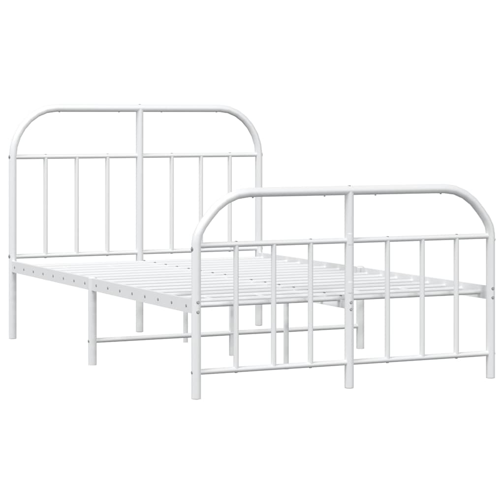 vidaXL Metalowa rama łóżka z wezgłowiem i zanóżkiem, biała, 120x190 cm