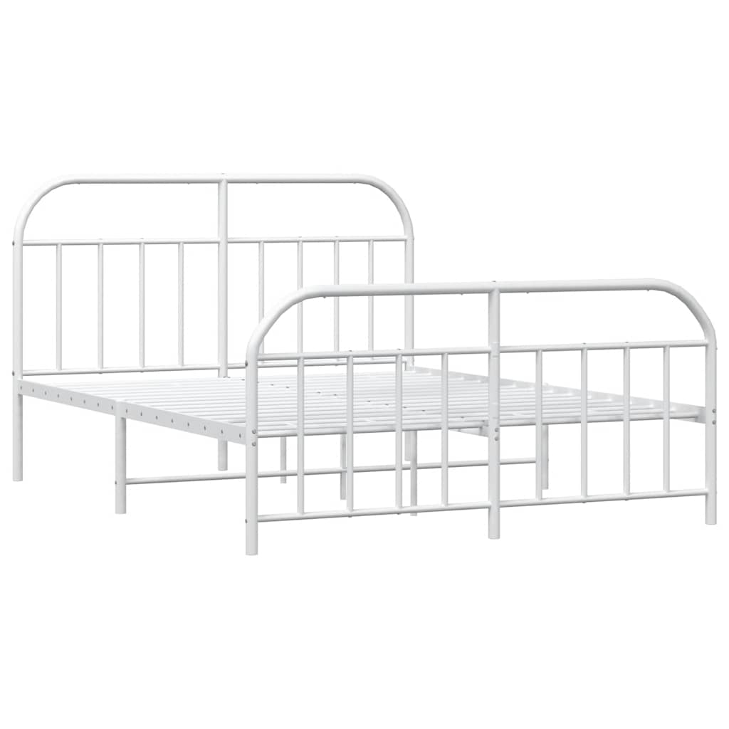 vidaXL Metalowa rama łóżka z wezgłowiem i zanóżkiem, biała, 135x190 cm