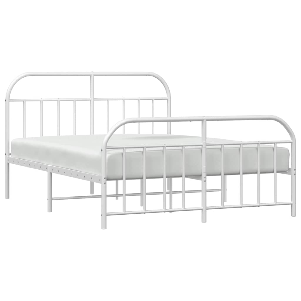 vidaXL Metalowa rama łóżka z wezgłowiem i zanóżkiem, biała, 135x190 cm