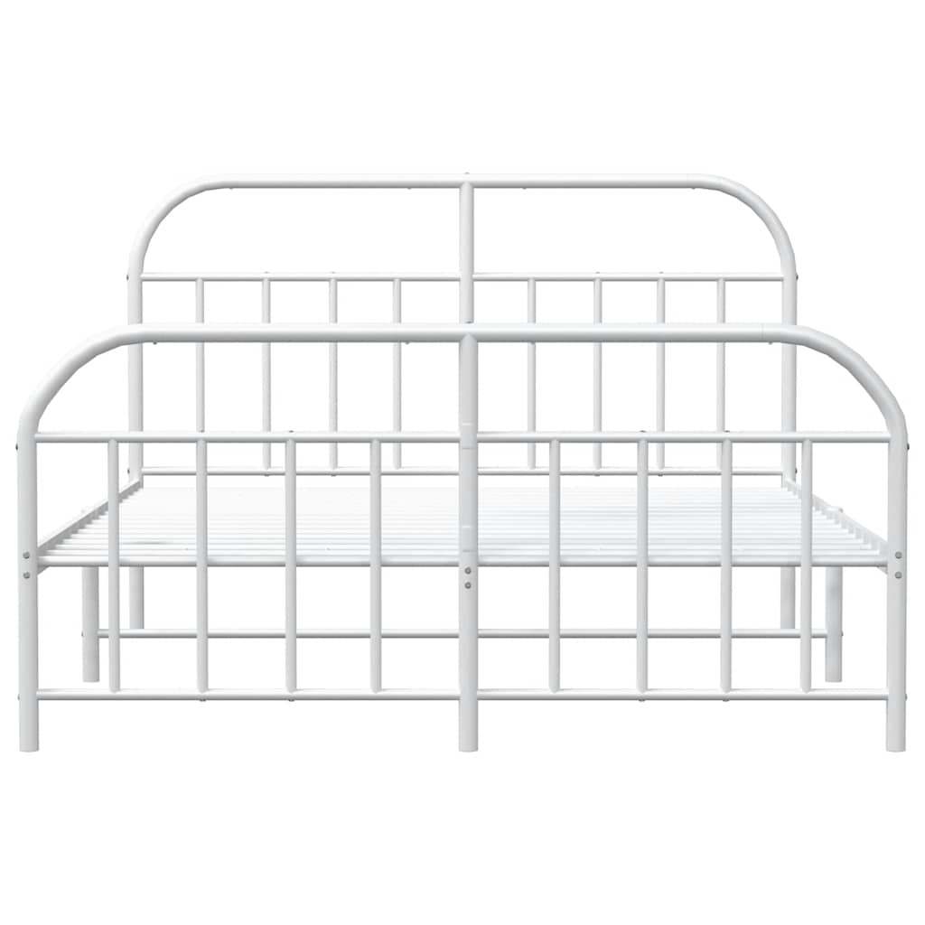 vidaXL Metalowa rama łóżka z wezgłowiem i zanóżkiem, biała, 135x190 cm