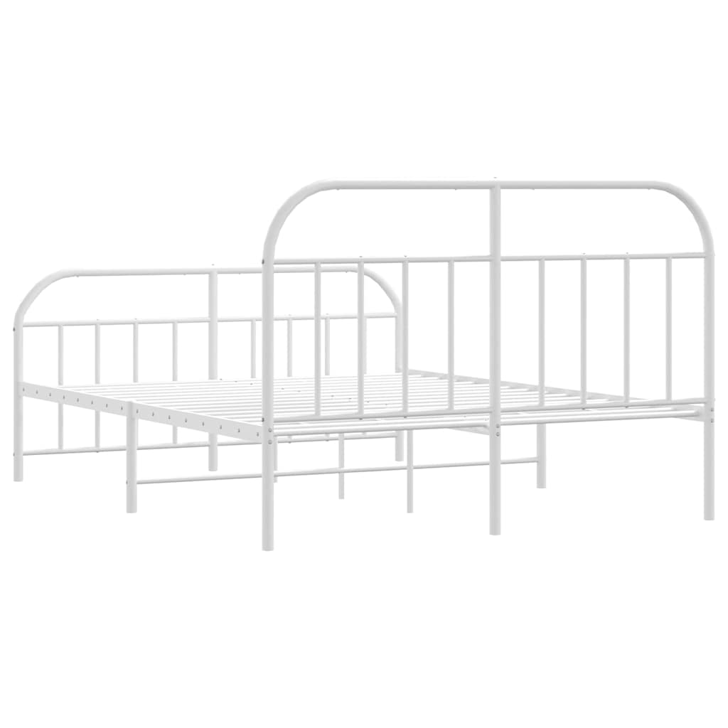 vidaXL Metalowa rama łóżka z wezgłowiem i zanóżkiem, biała, 135x190 cm