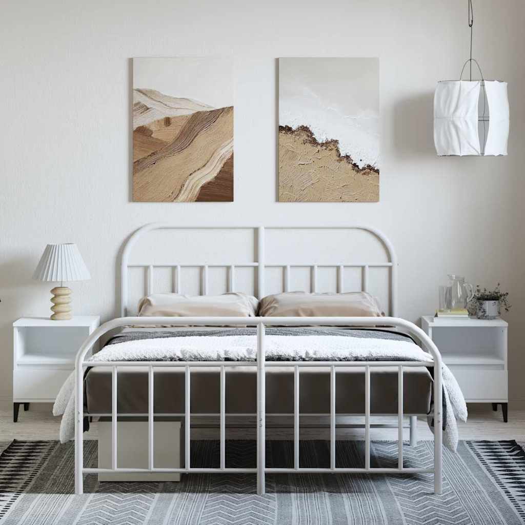 vidaXL Metalowa rama łóżka z wezgłowiem i zanóżkiem, biała, 150x200 cm