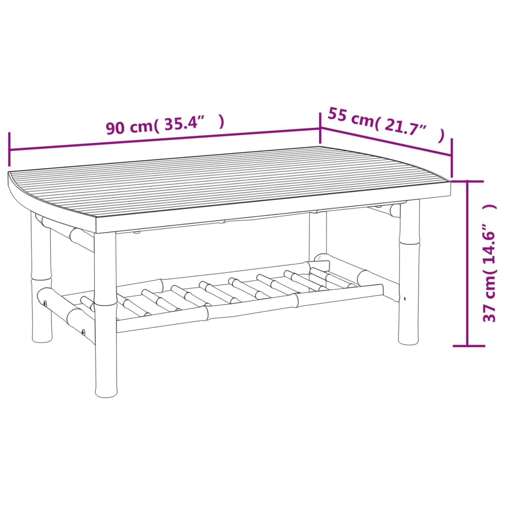 vidaXL Stolik ogrodowy, 90x55x37 cm, bambusowy