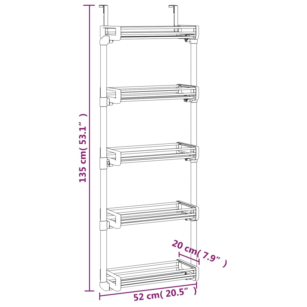 vidaXL Organizer na drzwi z 5 półkami, 52x20x135 cm, aluminium