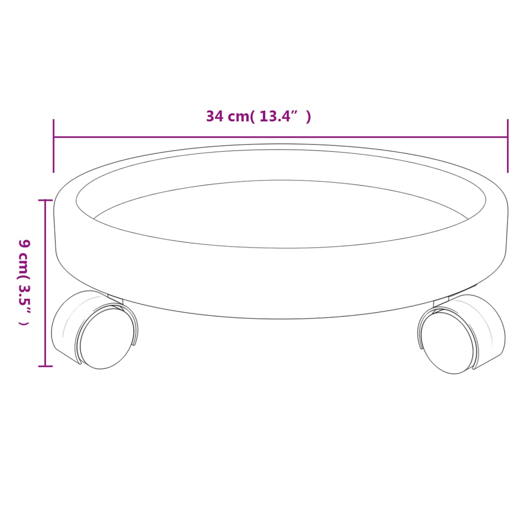 vidaXL Podstawki pod donicę, z kółkami, 2 szt., szare, 34 cm, 35 kg