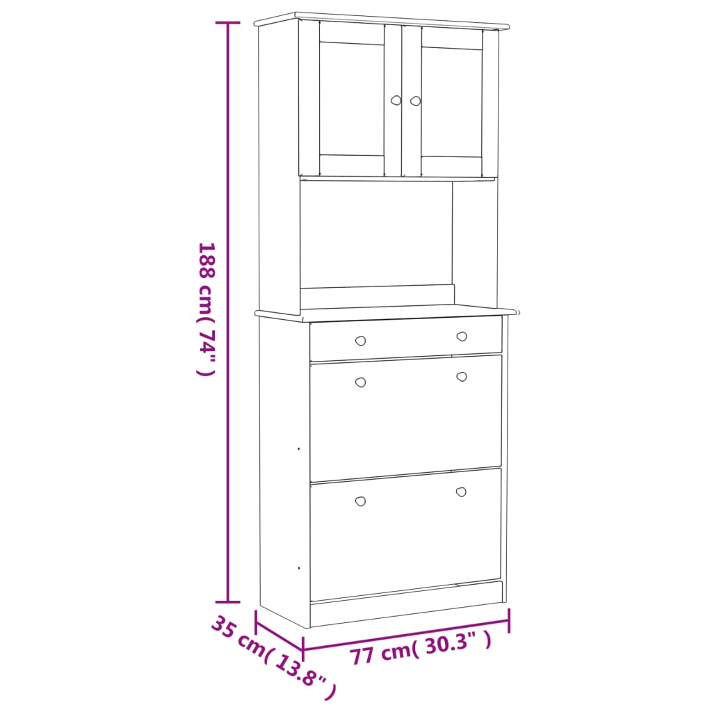 vidaXL Kredens ALTA, biały, 77x35x188cm, lite drewno sosnowe