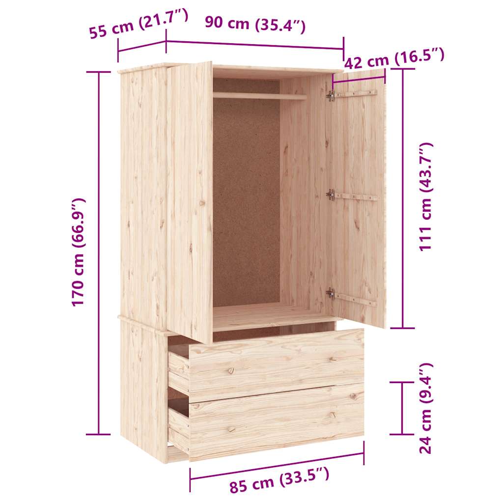 vidaXL Szafa ALTA, 90x55x170 cm, lite drewno sosnowe