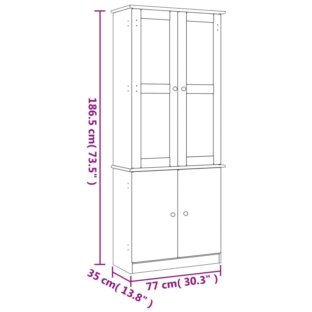 vidaXL Witryna ALTA, 77x35x186,5 cm, lite drewno sosnowe