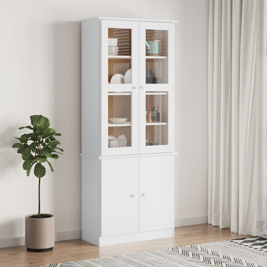 vidaXL Witryna ALTA, biała, 77x35x186,5 cm, lite drewno sosnowe