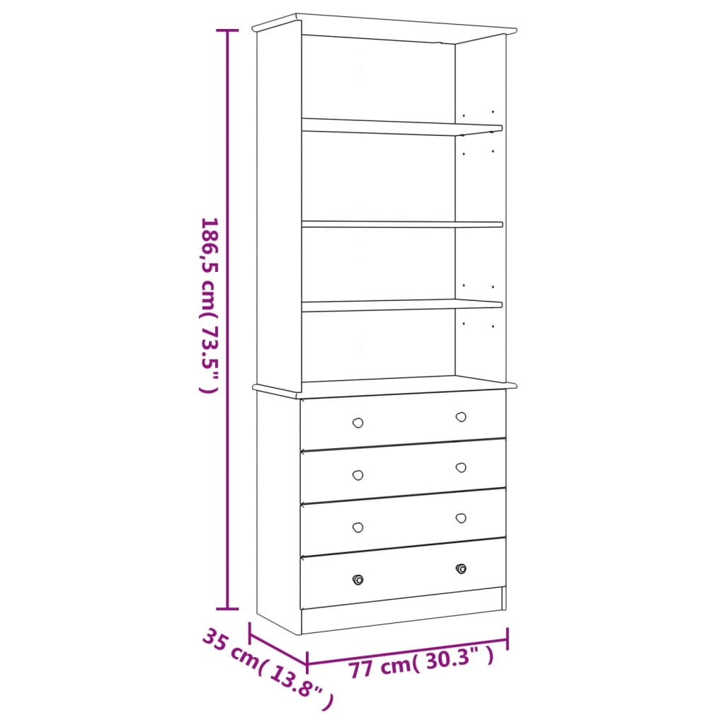 vidaXL Biblioteczka z szufladami ALTA, 77x35x186,5 cm, lita sosna