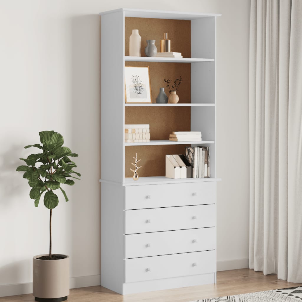 vidaXL Biblioteczka z szufladami ALTA, biała, 77x35x186,5 cm, sosna