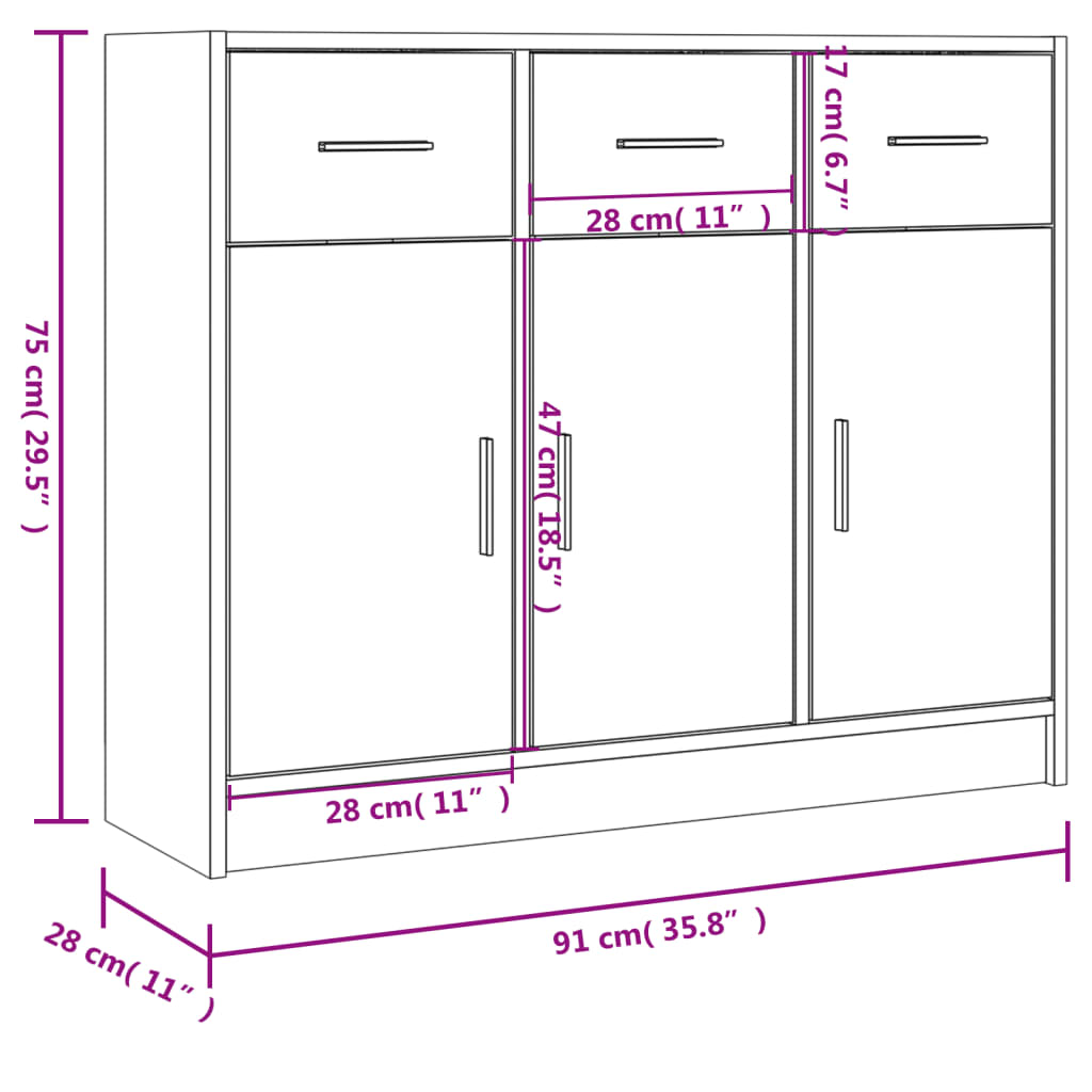 vidaXL Komoda Biała 91x28x75 cm Drewno konstrukcyjne