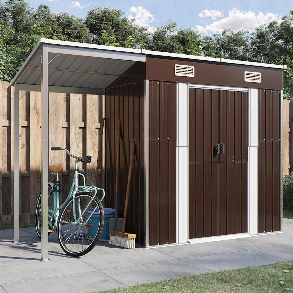 vidaXL Szopa z wiatą, brązowa, 277x107x181 cm, stal