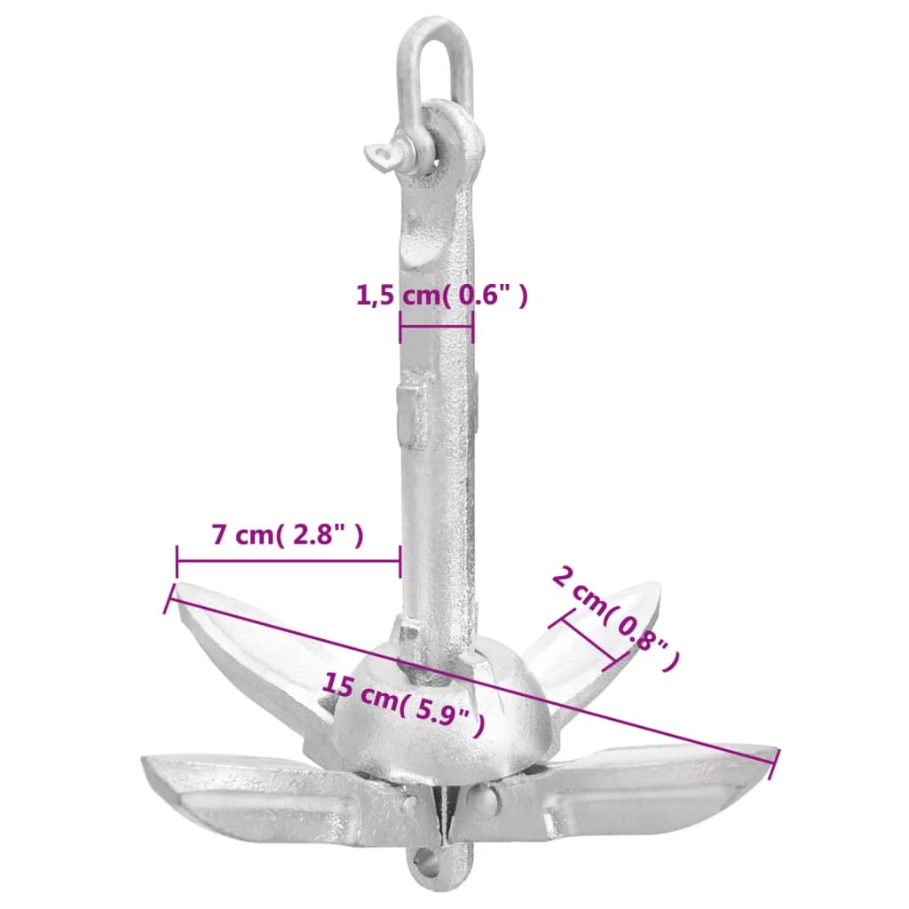 vidaXL Składana kotwica, srebrna, 0,7 kg, żeliwo ocynkowane ogniowo