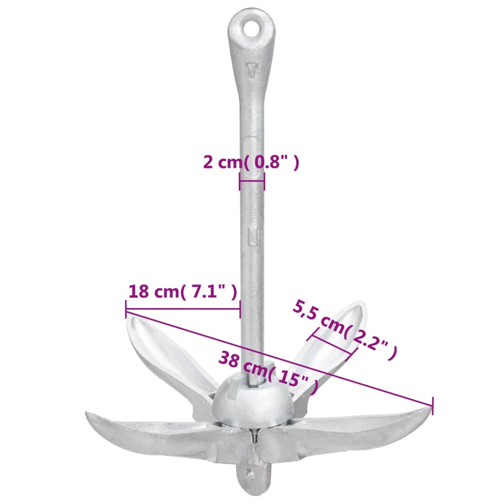 vidaXL Składana kotwica, srebrna, 4 kg, żeliwo ocynkowane ogniowo
