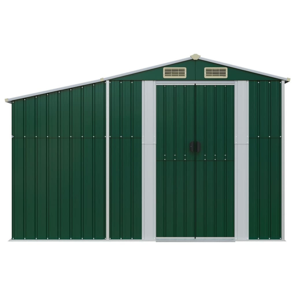 vidaXL Szopa ogrodowa, zielona, 277x93x179 cm, stal galwanizowana