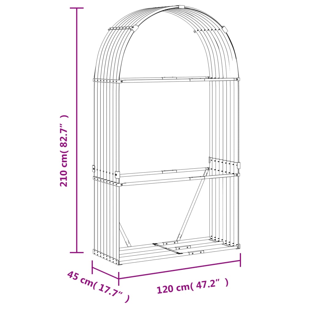 vidaXL Stojak na drewno, zielony, 120x45x210 cm, stal galwanizowana