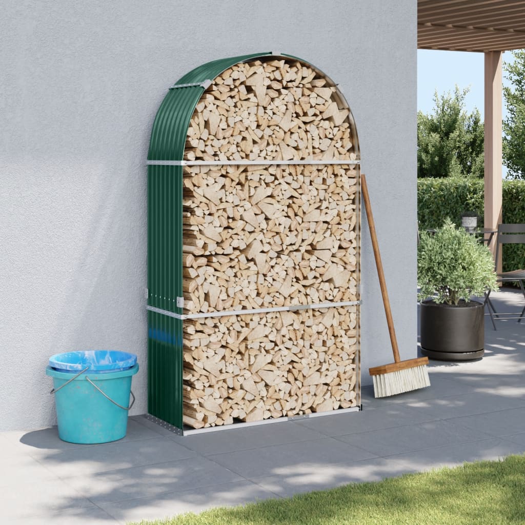 vidaXL Stojak na drewno, zielony, 120x45x210 cm, stal galwanizowana