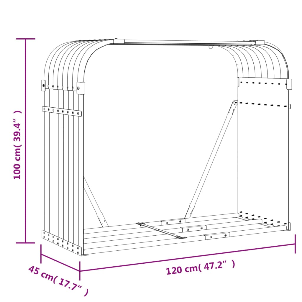 vidaXL Stojak na drewno, zielony, 120x45x100 cm, stal galwanizowana