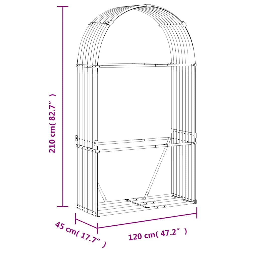 vidaXL Stojak na drewno, jasnoszary, 120x45x210 cm, stal galwanizowana