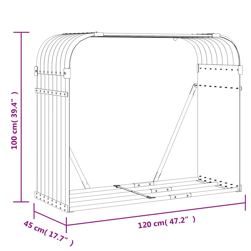 vidaXL Stojak na drewno, jasnoszary, 120x45x100 cm, stal galwanizowana