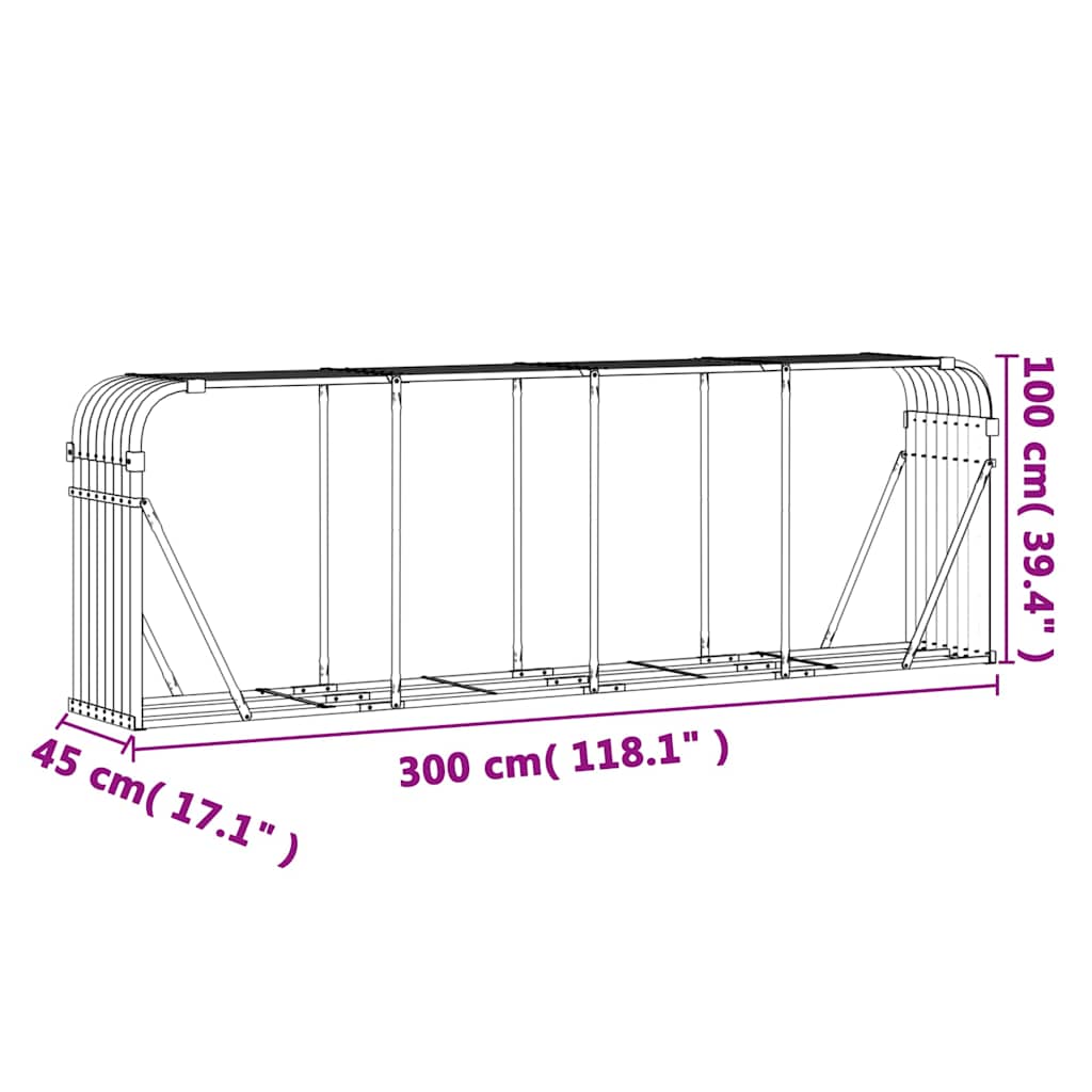 vidaXL Uchwyt na drewno jasnoszary 300x45x100 cm Stal ocynkowana