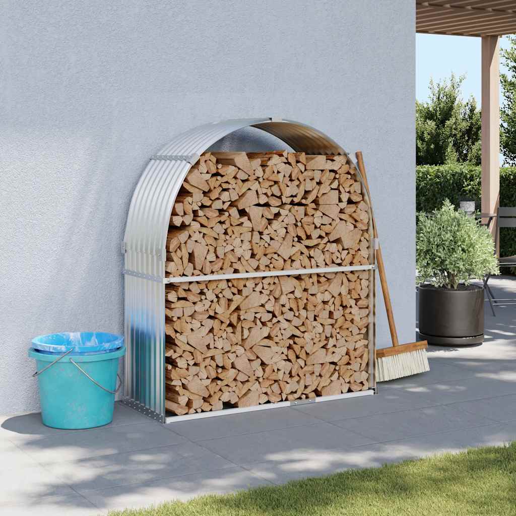 vidaXL Stojak na drewno, srebrny, 120x45x140 cm, stal galwanizowana