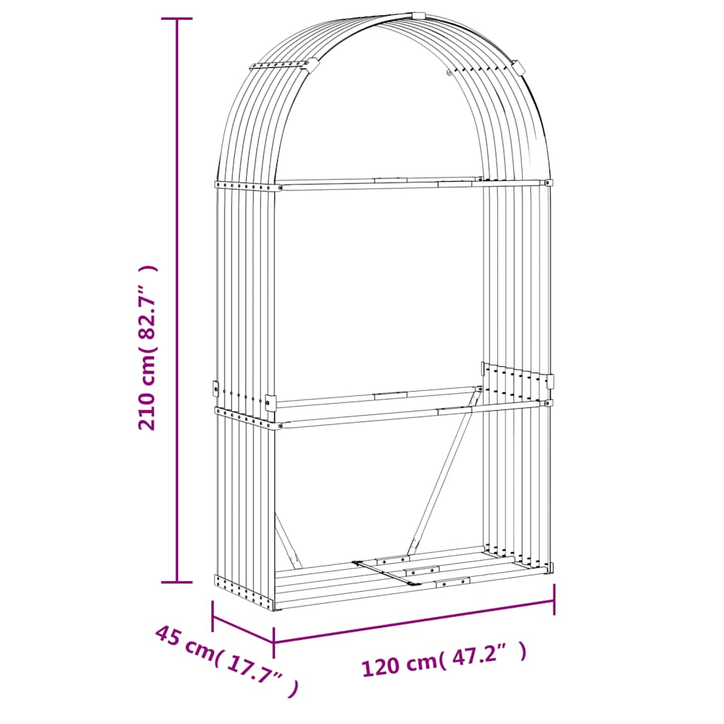 vidaXL Stojak na drewno, srebrny, 120x45x210 cm, stal galwanizowana