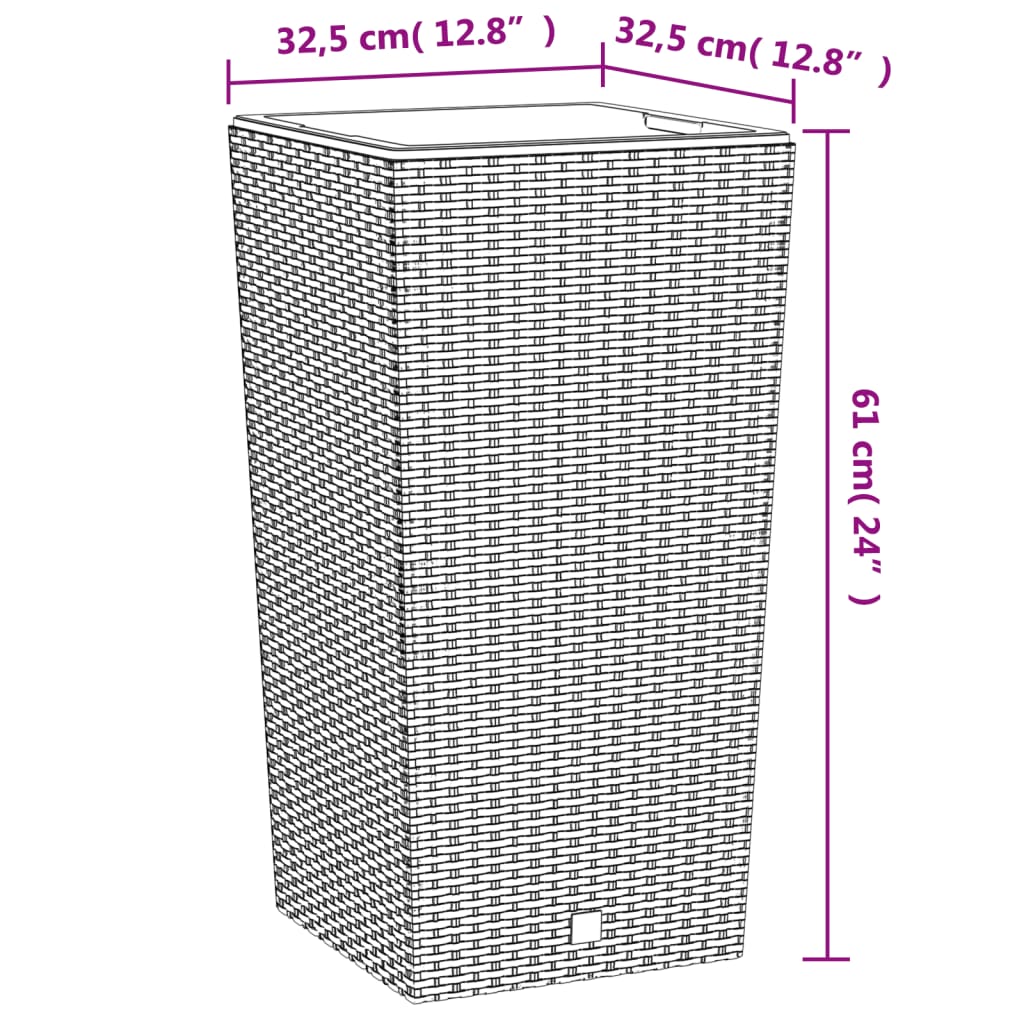 vidaXL Donica z pojemnikiem wewnętrznym, antracyt, 21/49 L, rattan PP