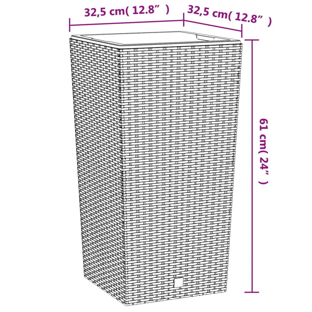 vidaXL Donica z pojemnikiem wewnętrznym, brązowa, 21/49 L, rattan PP