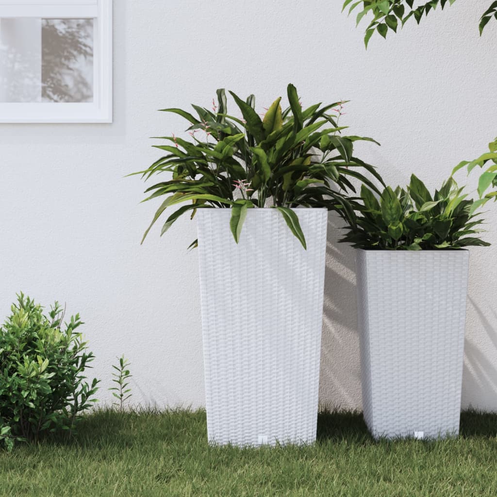 vidaXL Donica z pojemnikiem wewnętrznym, biała, 21/49 L, rattan PP