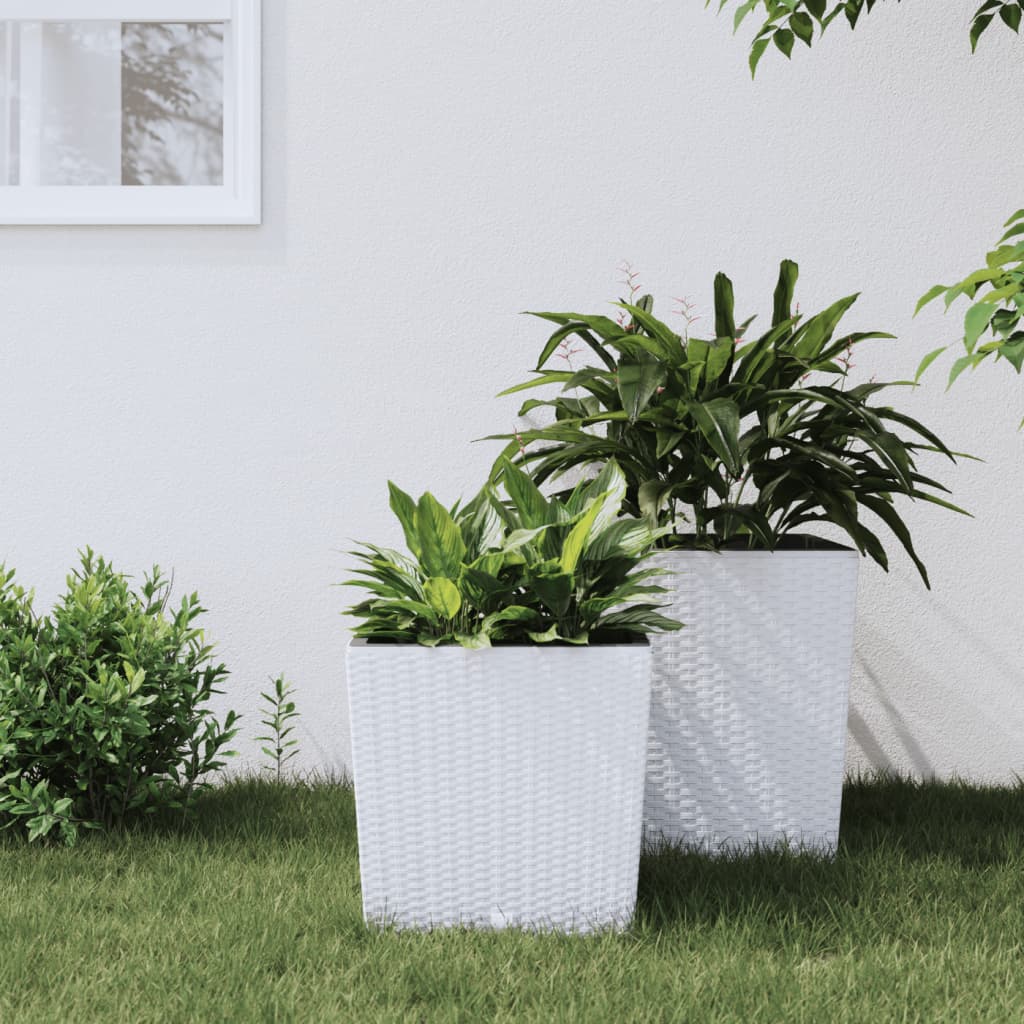 vidaXL Donica z pojemnikiem wewnętrznym, biała, 21/32 L, rattan PP