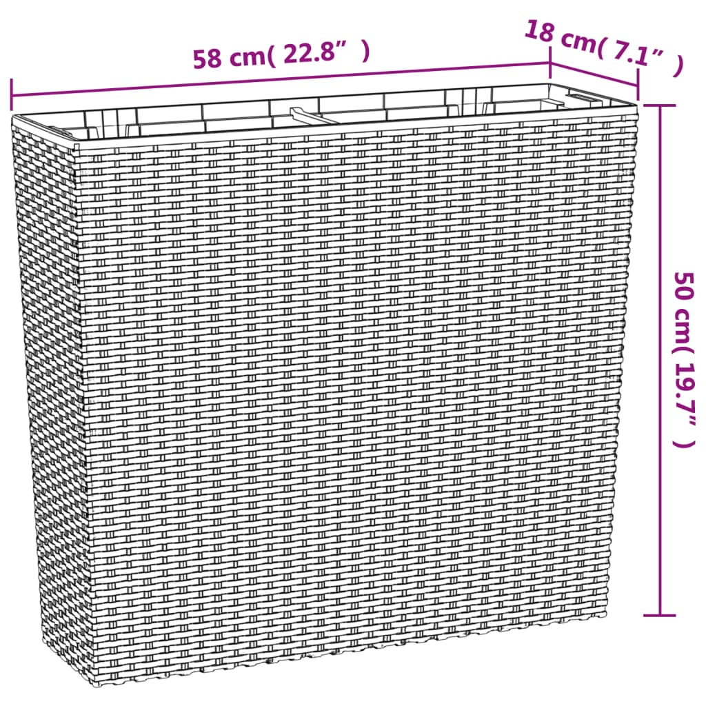 vidaXL Donica z pojemnikiem wewnętrznym, antracyt, 12/44 L, rattan PP