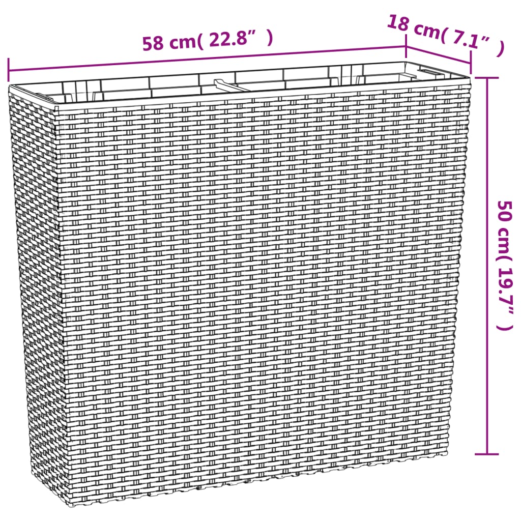 vidaXL Donica z pojemnikiem wewnętrznym, brązowa, 12/44 L, rattan PP