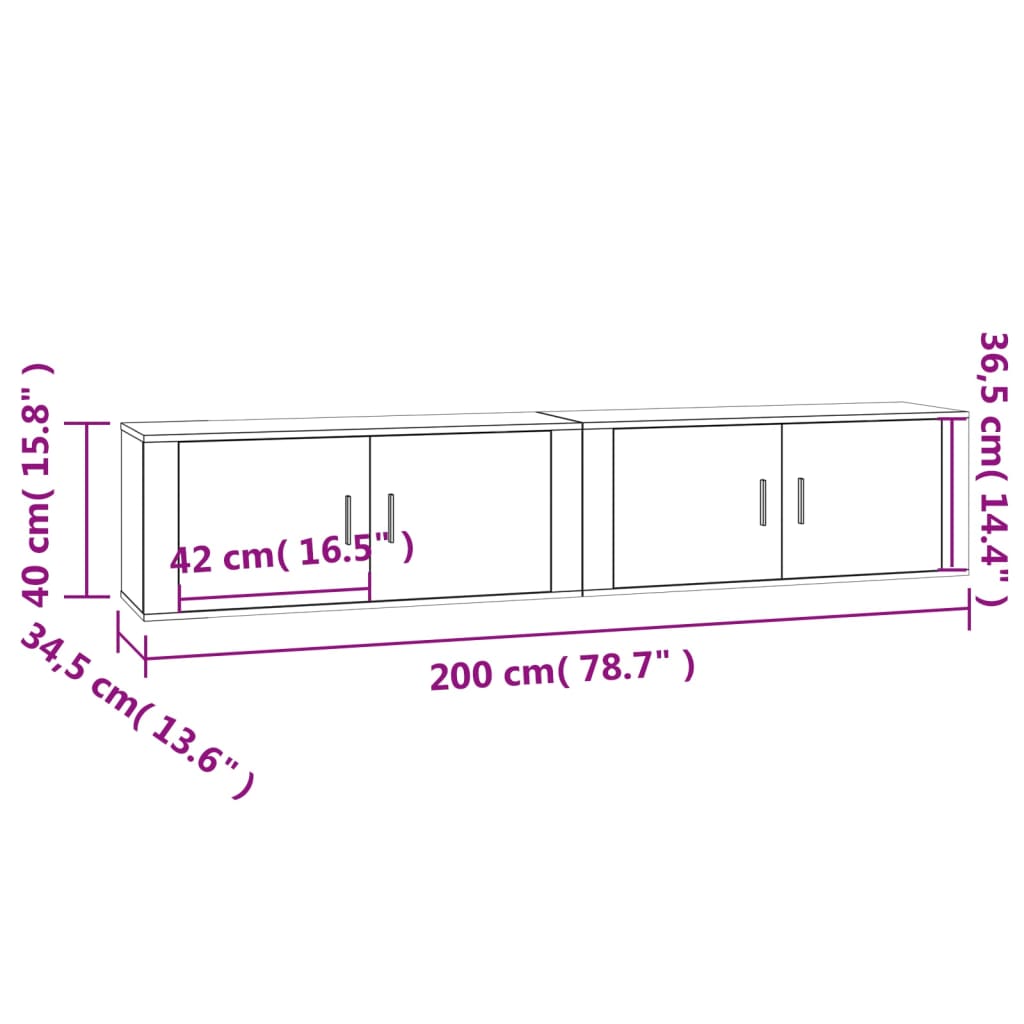 vidaXL Wiszące szafki TV, 2 szt., szary dąb sonoma, 100x34,5x40 cm