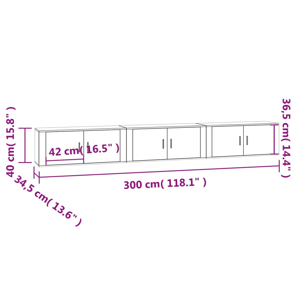 vidaXL Wiszące szafki telewizyjne, 3 szt., białe, 100x34,5x40 cm