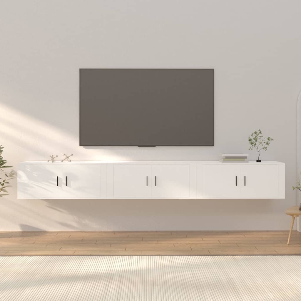 vidaXL Wiszące szafki telewizyjne, 3 szt., białe, 100x34,5x40 cm