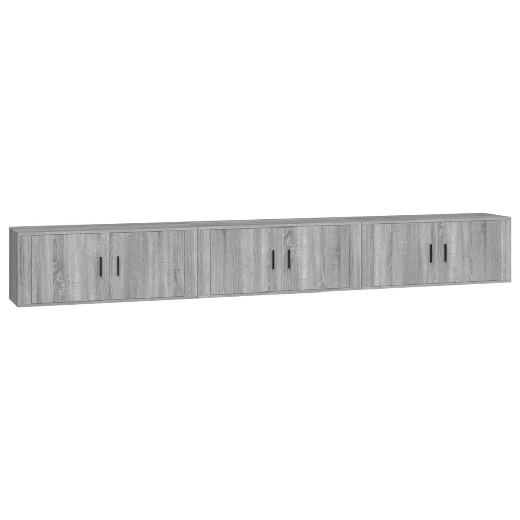 vidaXL Wiszące szafki TV, 3 szt., szary dąb sonoma, 100x34,5x40 cm
