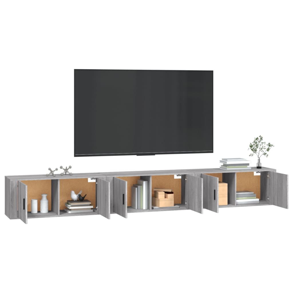 vidaXL Wiszące szafki TV, 3 szt., szary dąb sonoma, 100x34,5x40 cm