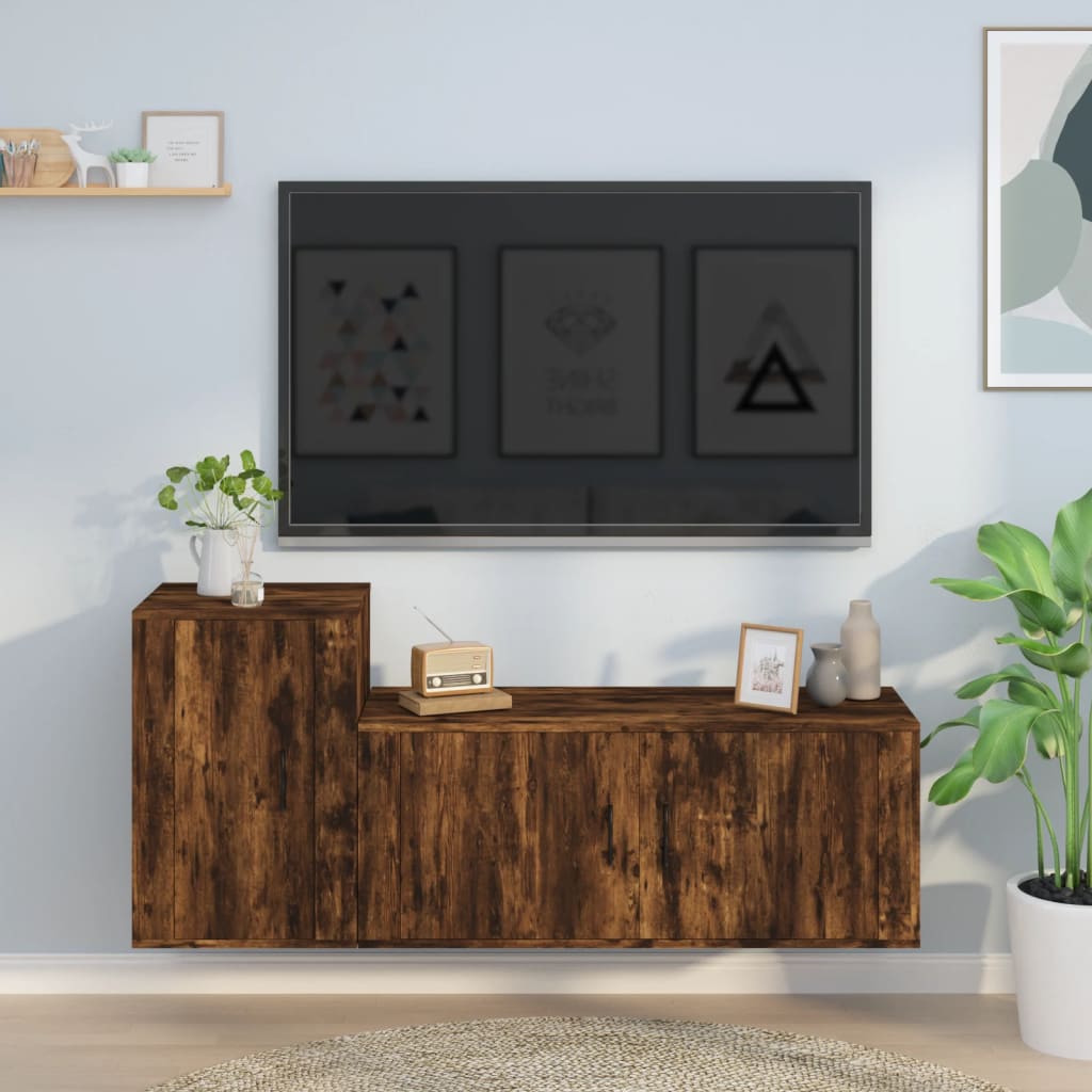 vidaXL Zestaw 2 szafek TV, przydymiony dąb, materiał drewnopochodny