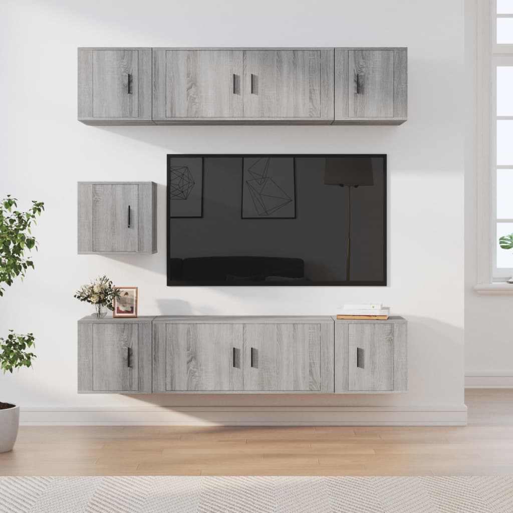 vidaXL Zestaw 7 szafek TV, szary dąb sonoma, materiał drewnopochodny